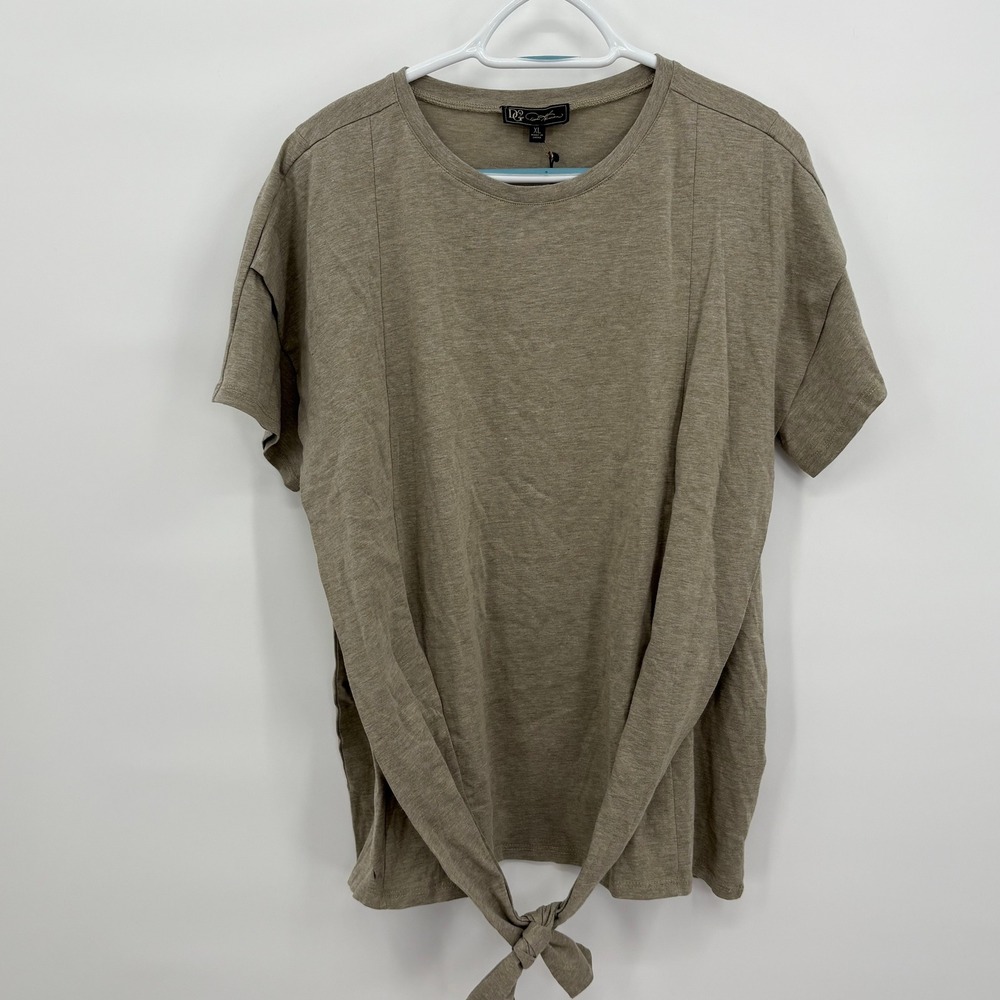 DG2 Diane Gilman Womens XL‎ Taupe Heather Front Tie Short Sleeve Shirt Top NEW